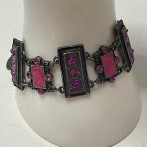 Chico's bracelet burnished gray silver tone with pink rhinestone jewelry
